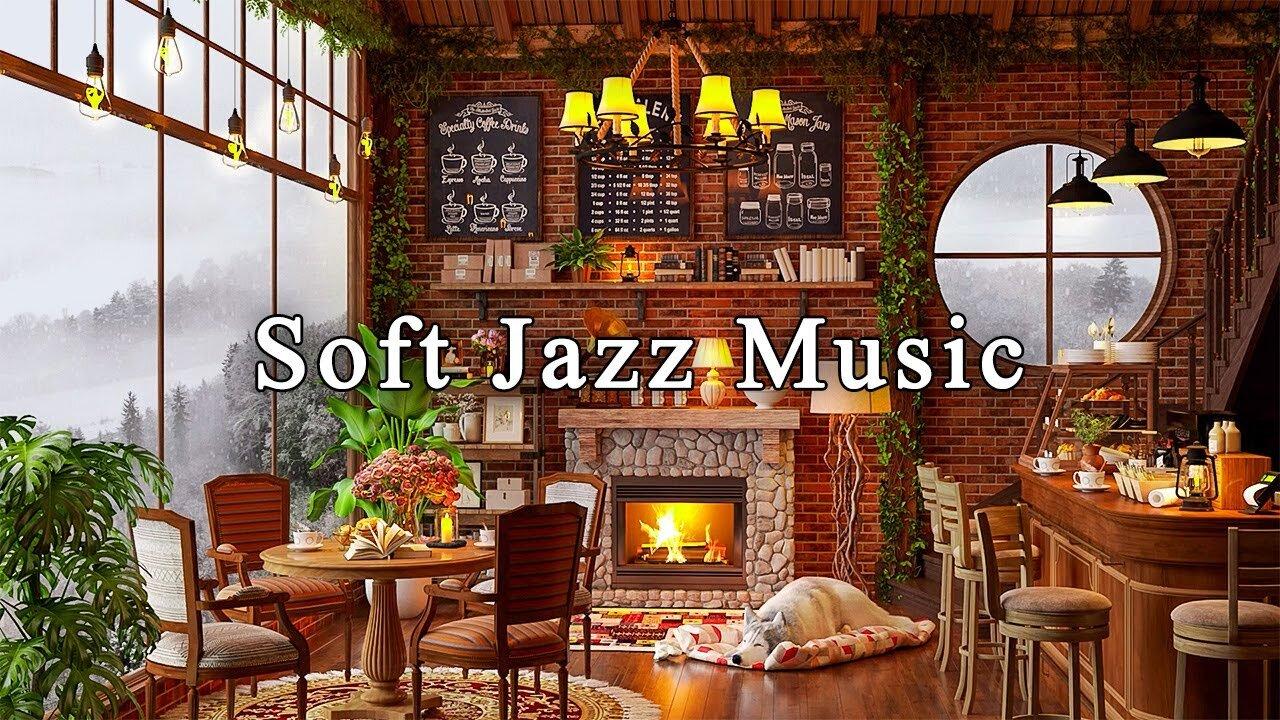 Warm Night with Instrumental Christmas Jazz Music & Fireplace Ambience at Cozy Christmas Coffee Shop