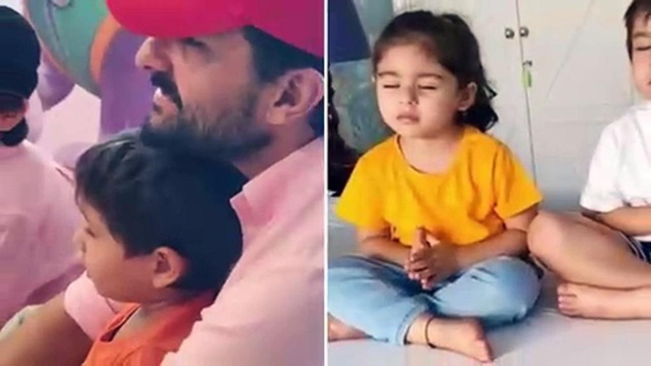 Taimur praying with sister in cute video; Birthday boy twins with dad Saif Ali Khan