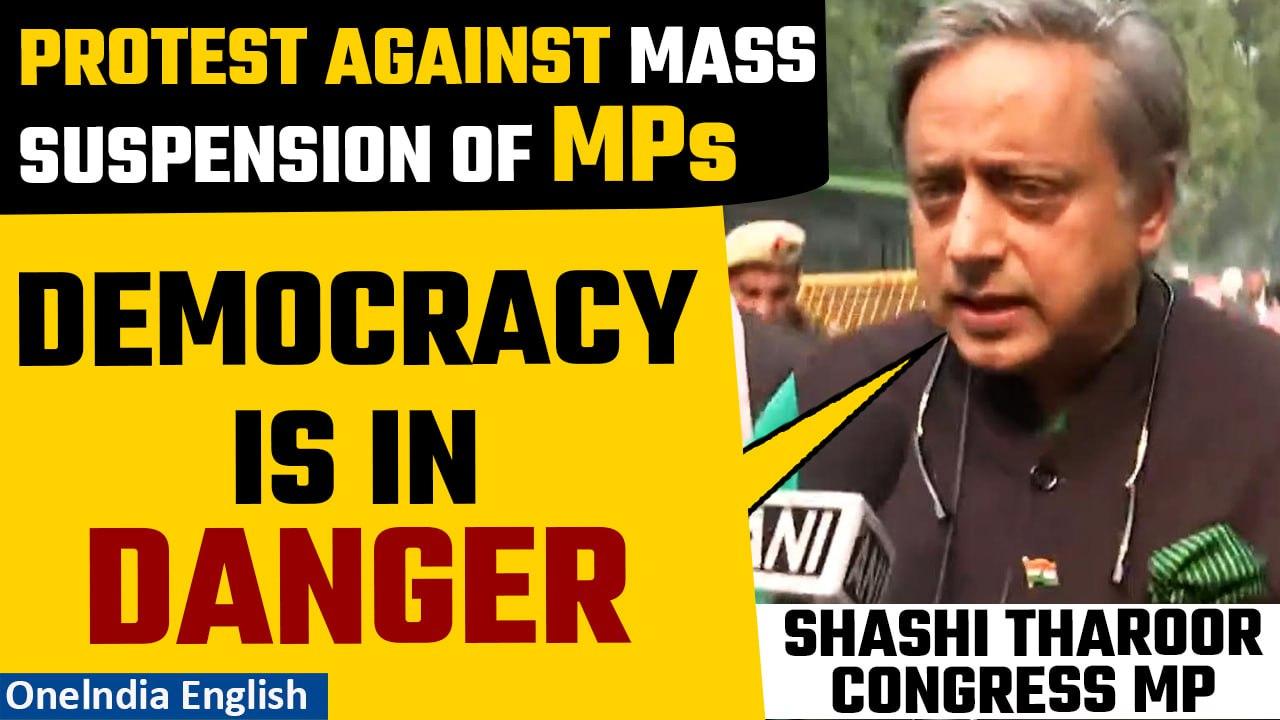 I.N.D.I.A. Bloc Protest Against Suspension of 146 MPs From the Parliament | Oneindia News