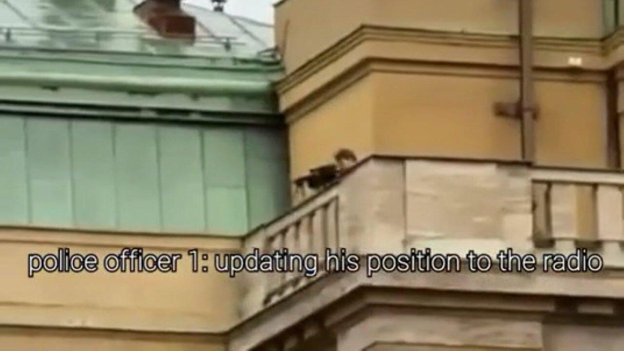 Cop Making The Prague Mass Shooter Shoot At Him To Save People Hiding On A Ledge