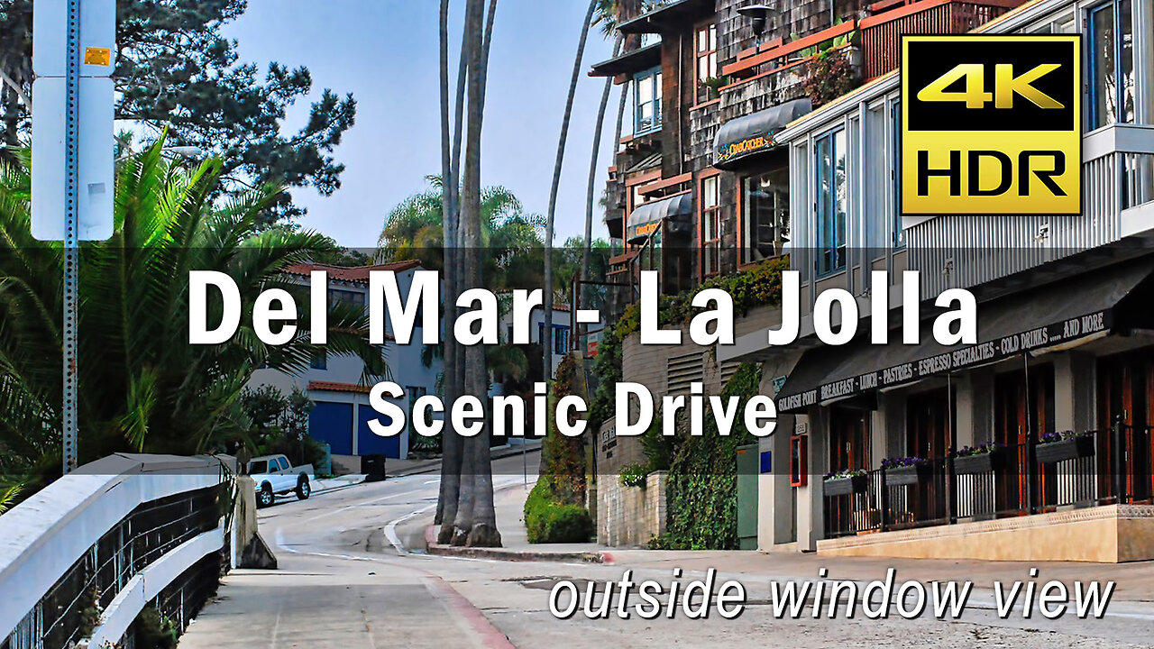 4k Outside Window View - Scenic Coastal driving Solana Beach, Del Mar and La Jolla, California