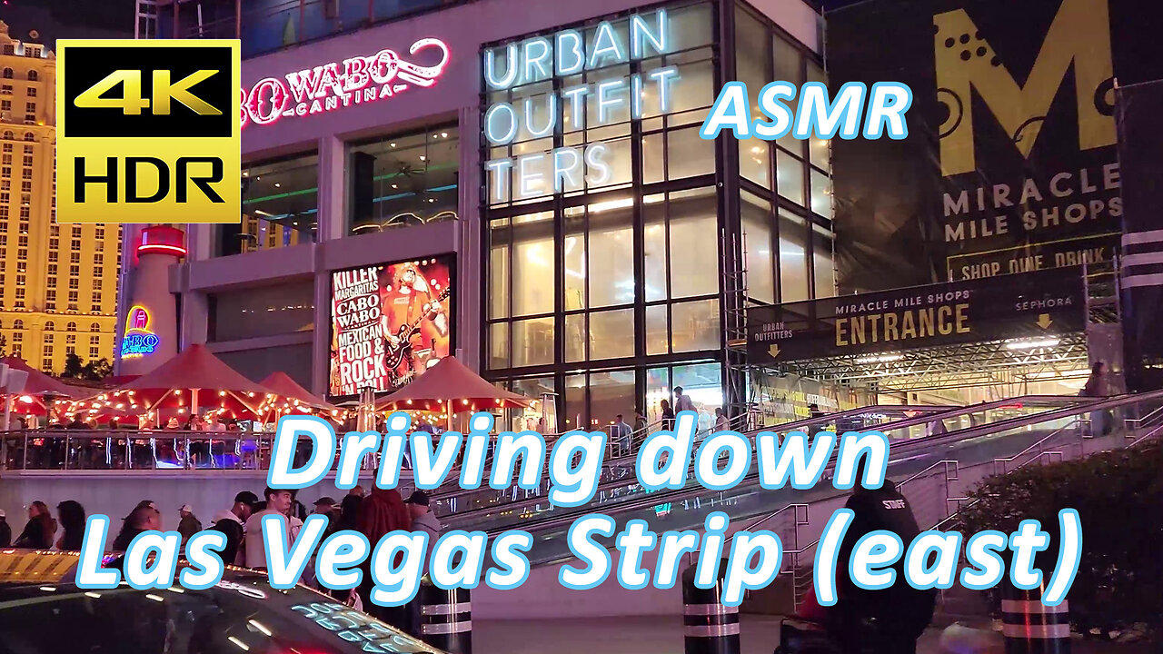 Driving Down Las Vegas Strip East View 4K at night