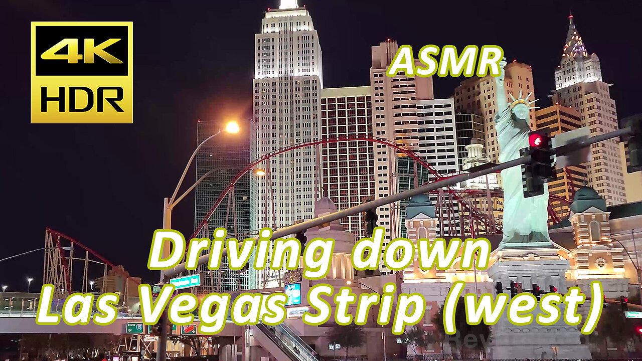 Driving Down Las Vegas Strip West View 4K at night