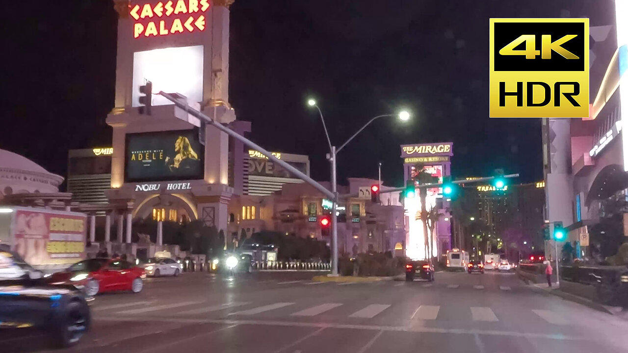 Driving Down Las Vegas Strip Dash Cam View 4K at night