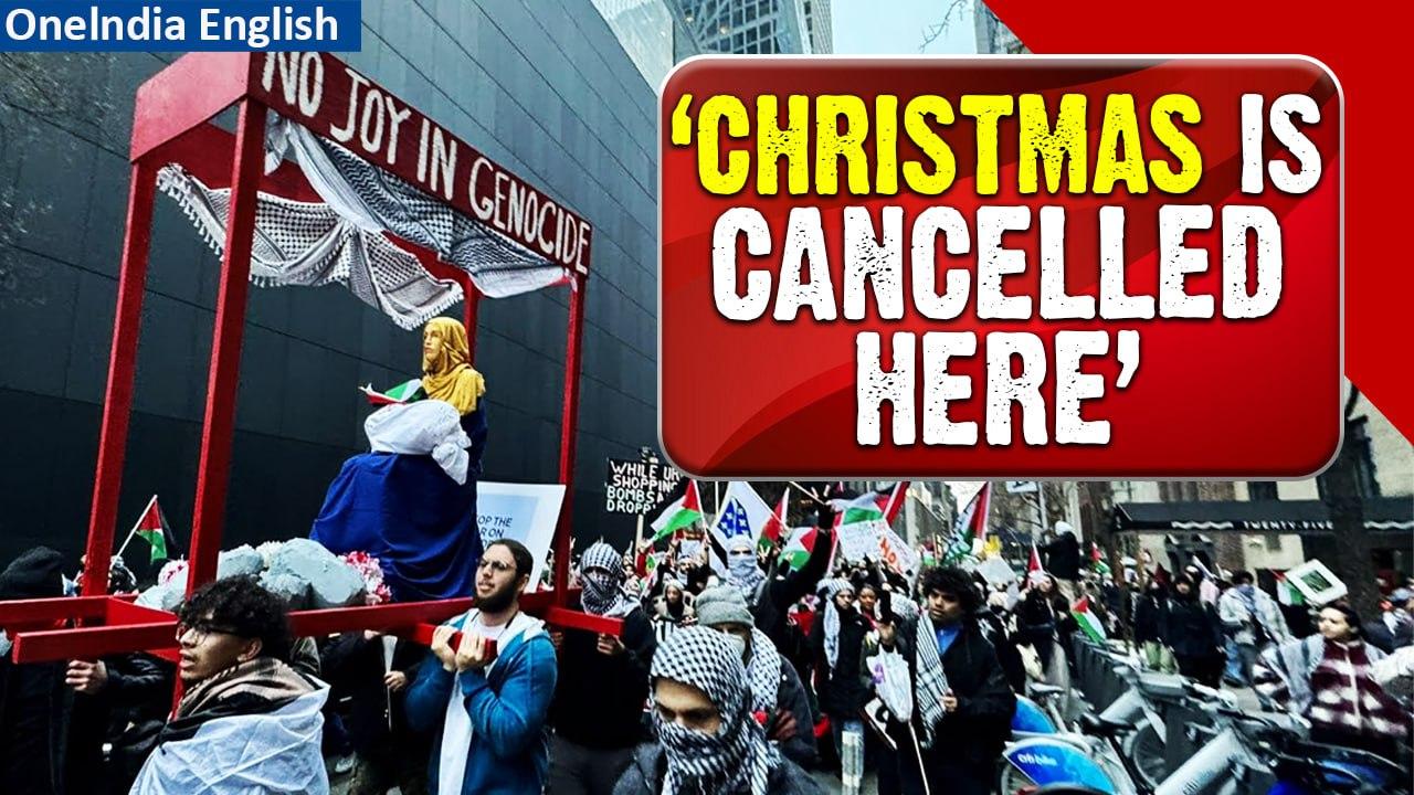 Pro-Palestine Supporters Disrupt Christmas Celebration in New York, Clashes with NYPD| Oneindia News