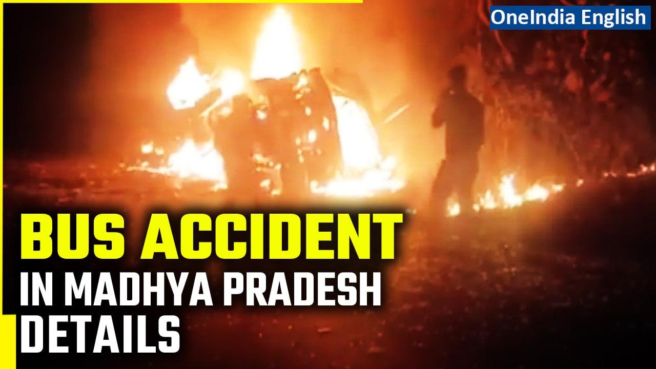 Bus Catches Fire After A Dumper Collides With It In Madhya Pradesh's Guna| Oneindia News