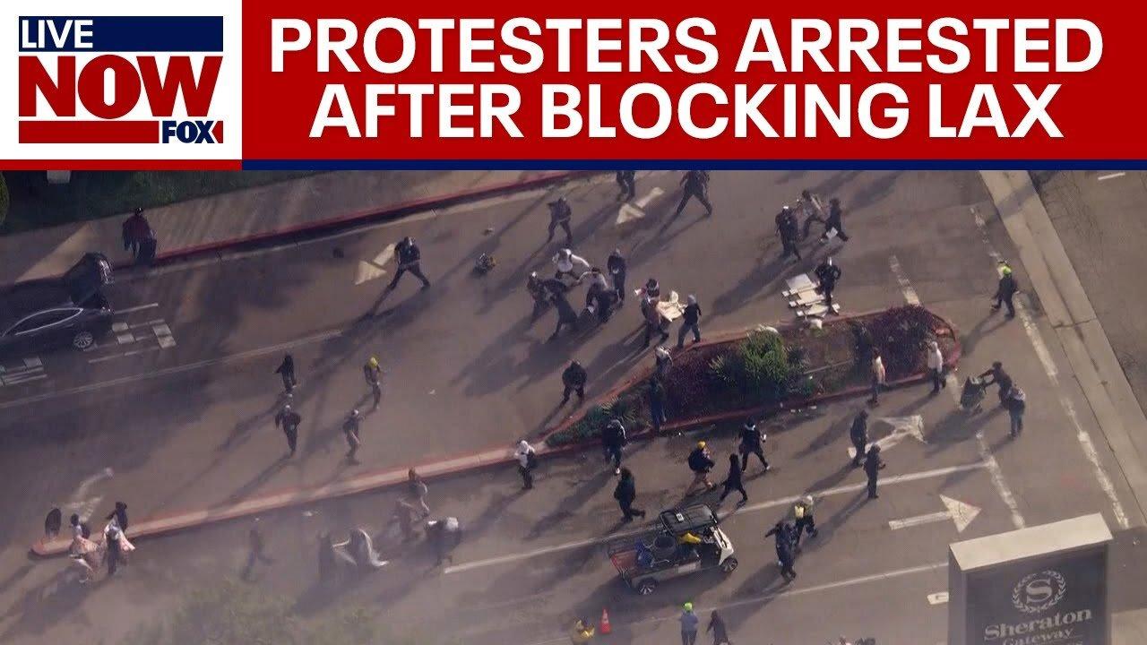 Israel-Hamas war: Pro-Palestinian protesters block traffic at LAX | LiveNOW from FOX