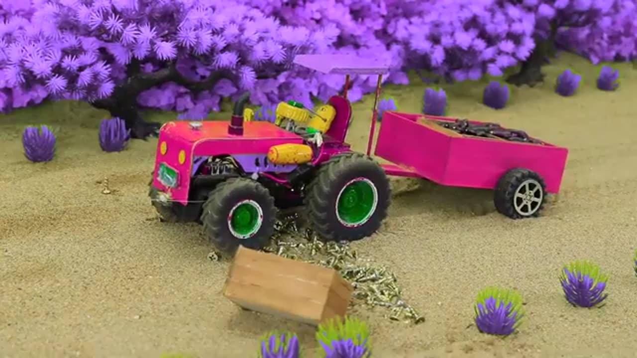 DIY Tractor & Mini Bulldozer making concrete road - Construction Vehicles, Road Roller #49