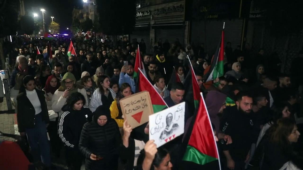 Palestinians hold New Year's Eve rally for Gaza in West Bank