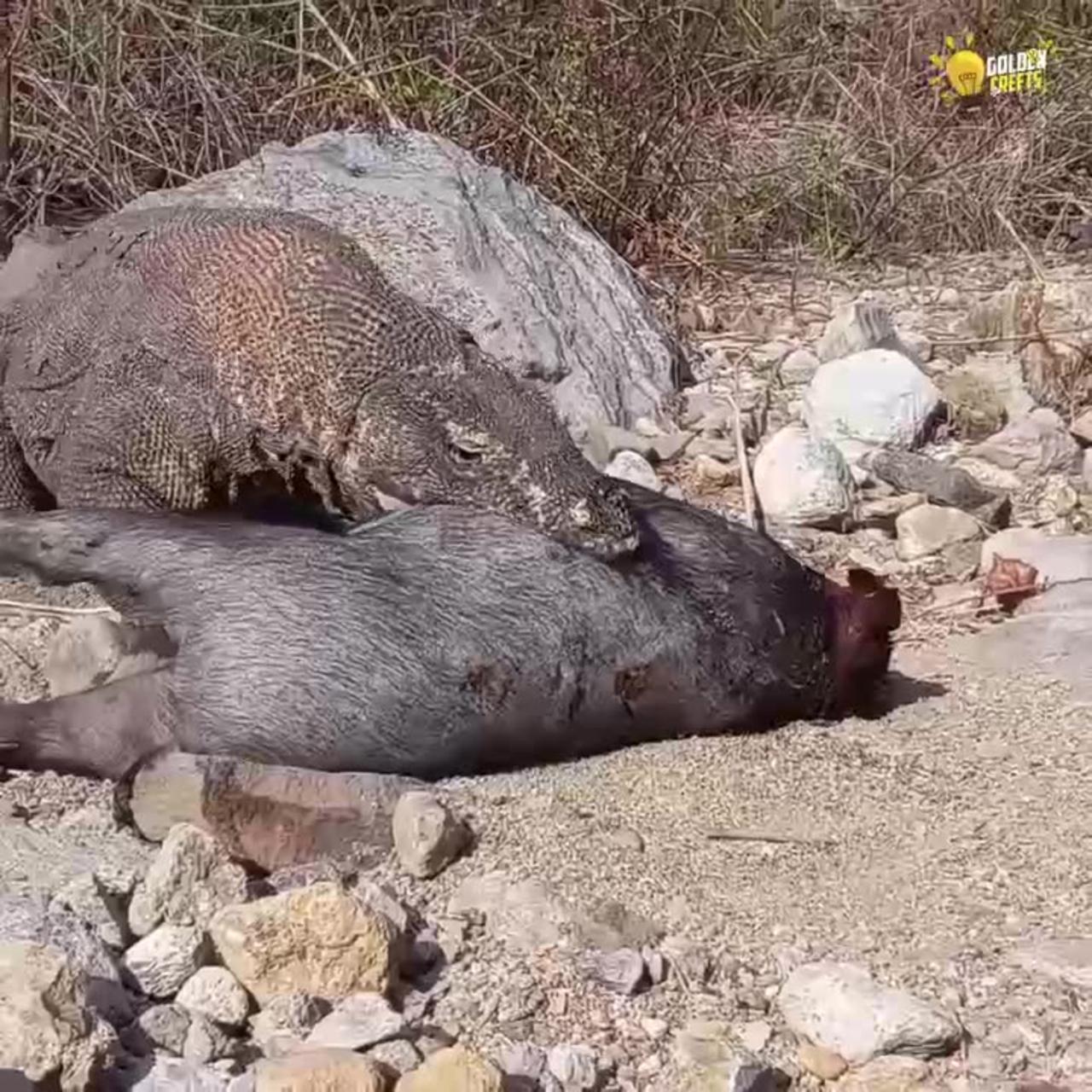 KOMODO DRAGON ATTACK  WILD BOAR...