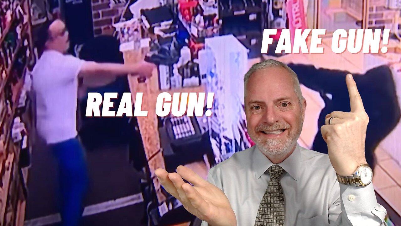 Clerk Pulls REAL Gun Against Robber's FAKE Gun! Lawful?