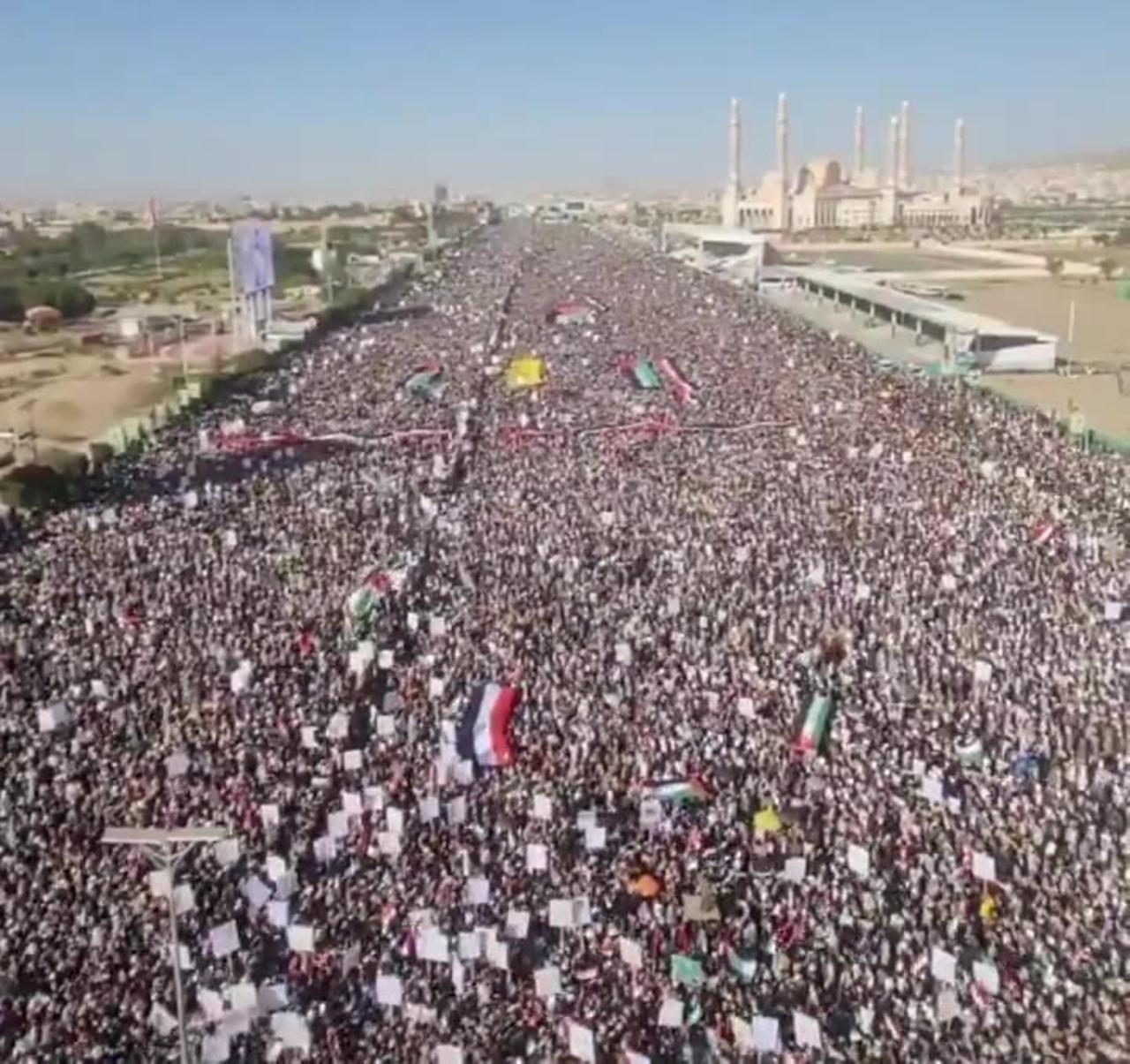 Humongous protest in Yemen after Biden and the Brits conducted air strikes