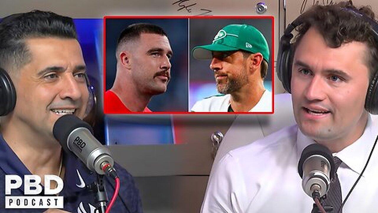 Reaction to Aaron Rodgers Challenging Travis Kelce to a Debate Brought to you By Valuetainment Jason Everett Mike Mauceli, Tom P