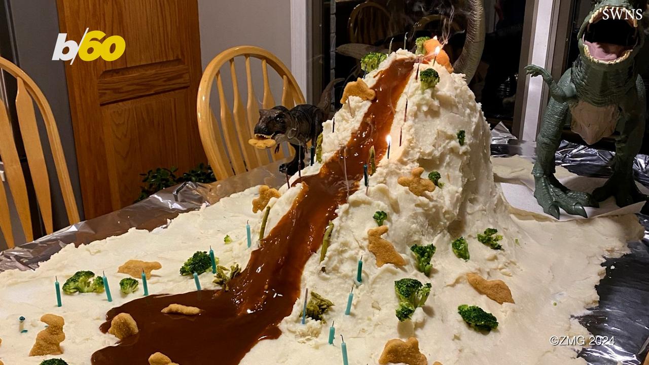 Creative Mom Builds Insane Dinosaur-Themed Mashed Potato Mountain