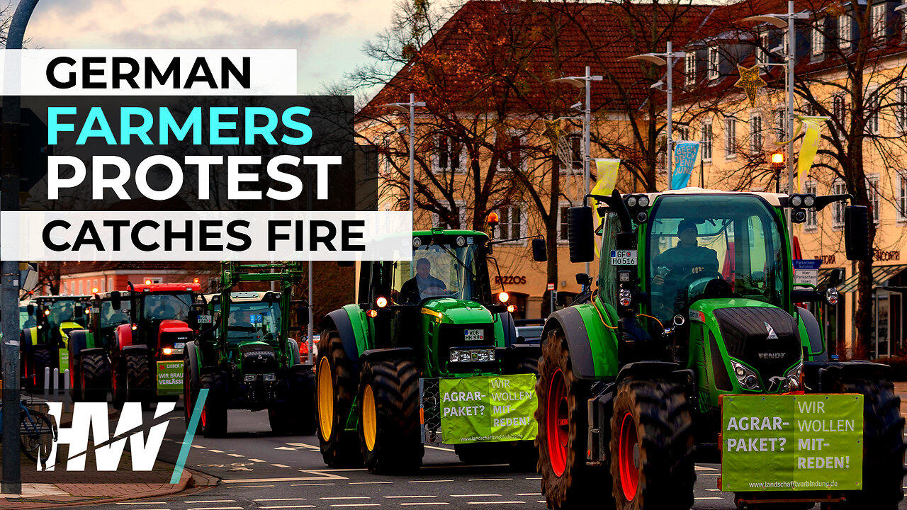 GERMAN FARMERS PROTEST CATCHES FIRE