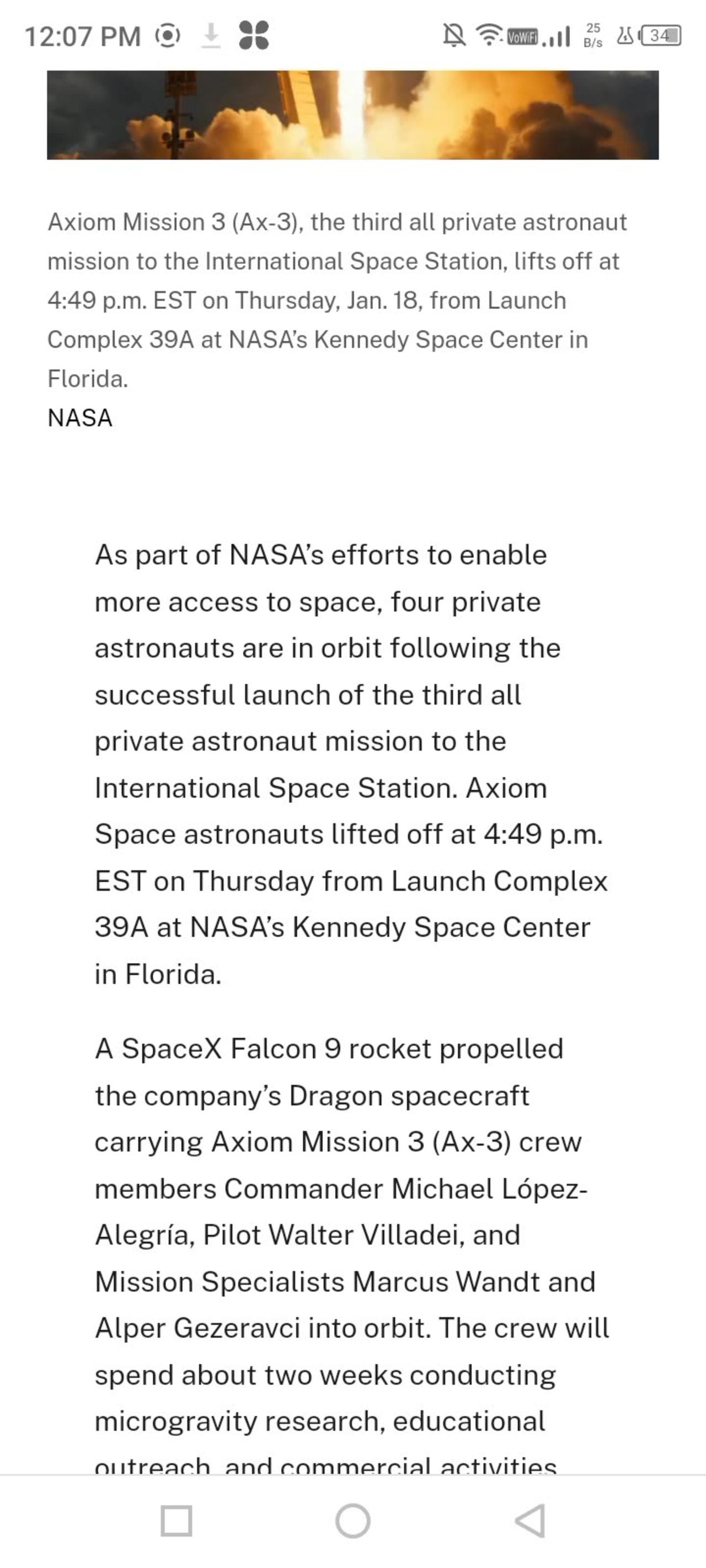 Nasa's Axiom3 mission launch