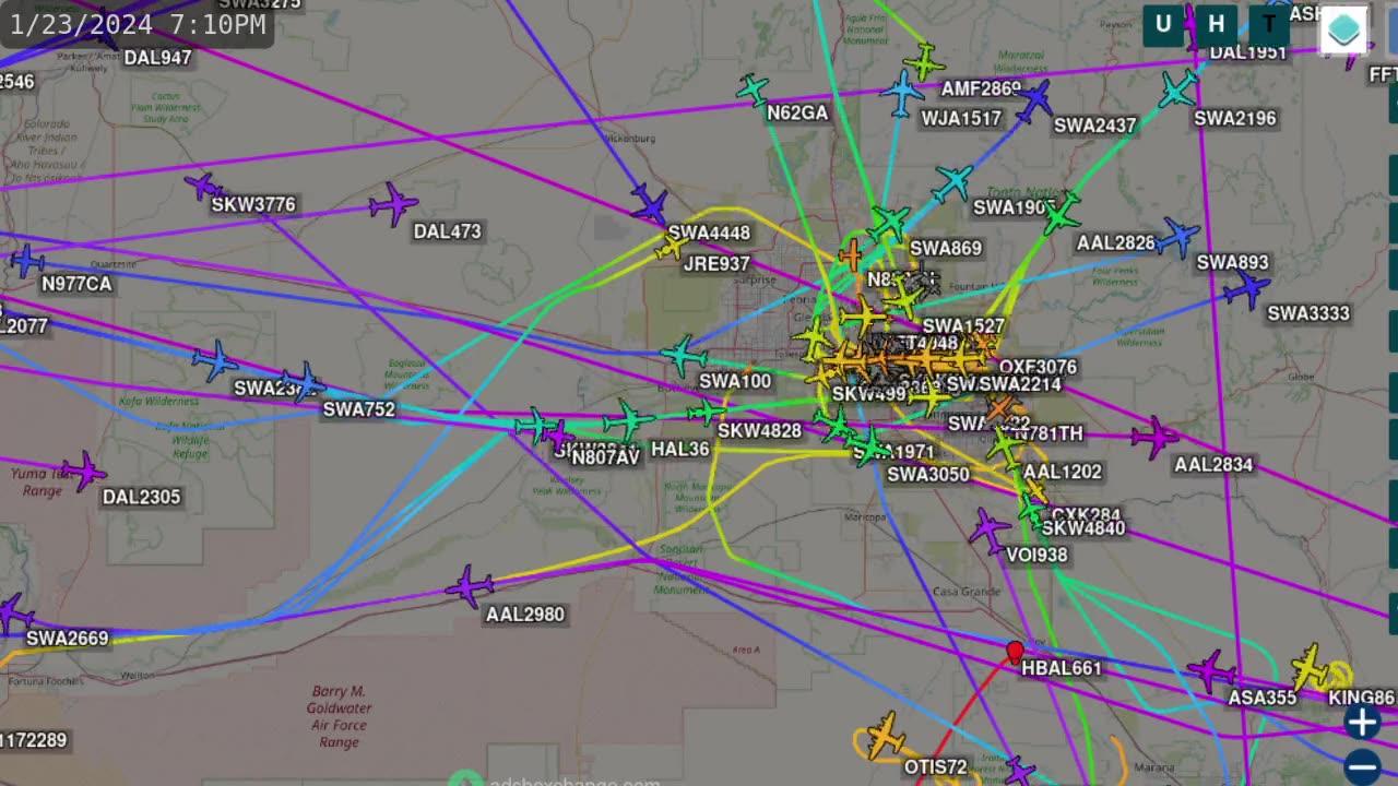 Phoenix Arizona Air Traffic Time Lapse for Jan23rd 2024 - night session -