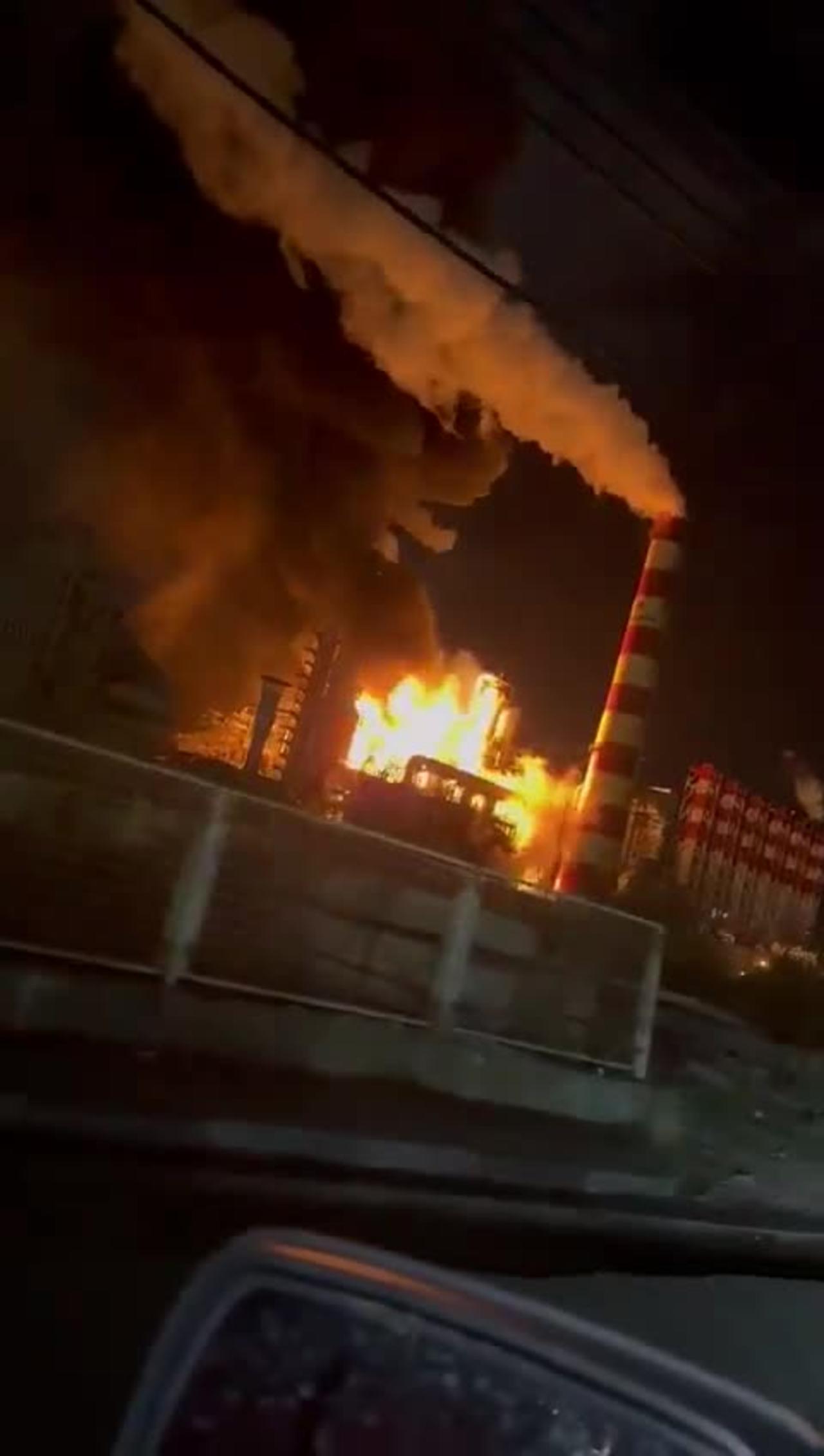 oil refinery in Krasnodar Krai, Russia on fire after it was struck by Ukrainian drones.