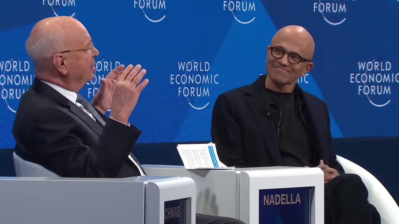 WEF 2024 - Klaus Schwab & Satya Nadella - Talks On "Democratizing"  the WEF