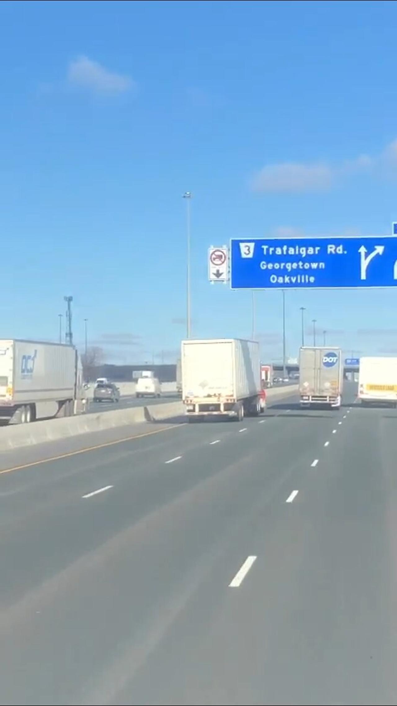 Truck Driving In Left Lane On Highway 401