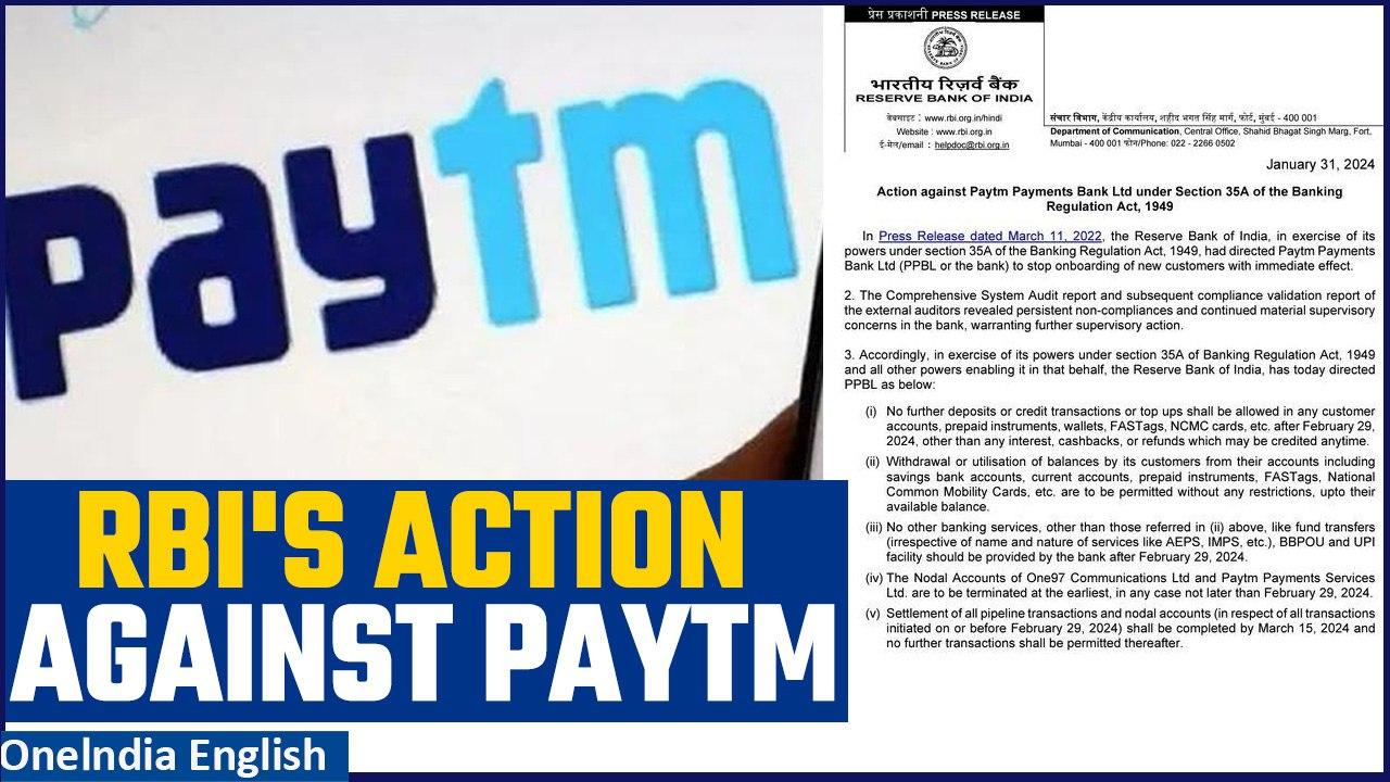 RBI Bars Paytm Payments Bank: UPI and Deposits Restricted | Oneindia News