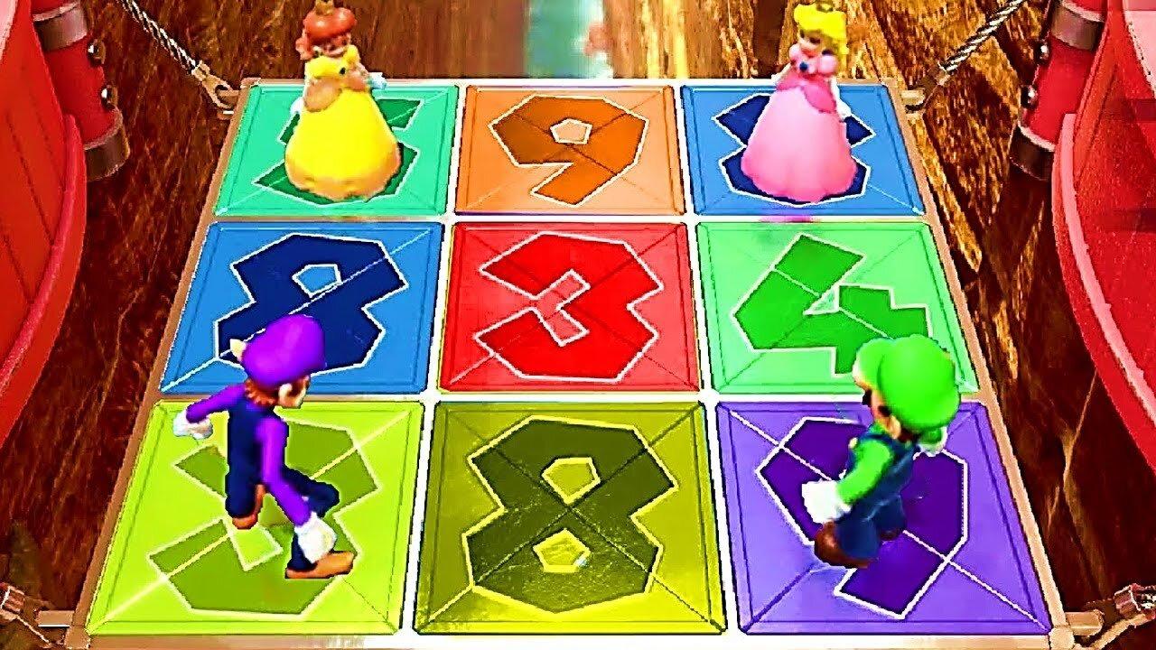 Mario Party Superstars - Free For All Minigames - Daisy vs Peach vs Waluigi vs Luigi