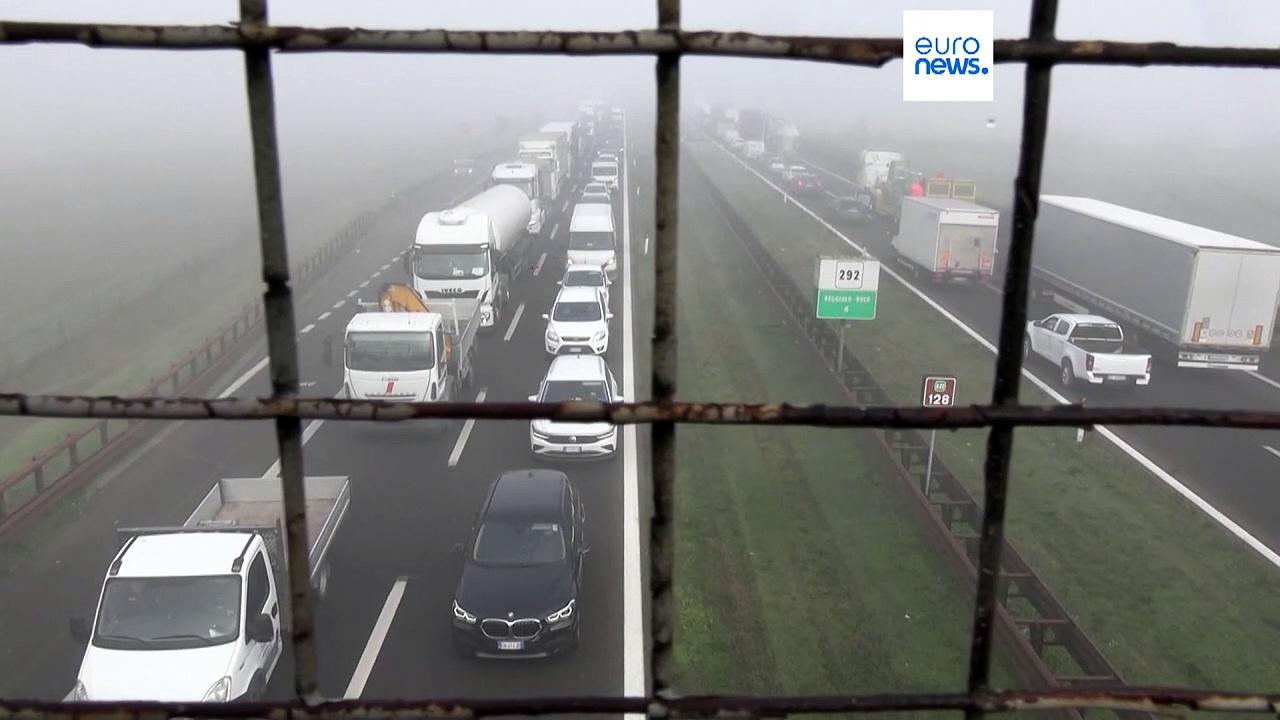 Thick fog causes pile-ups and crashes in northern Italy, killing 3 and injuring dozens