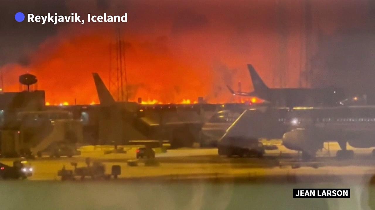 3rd Iceland volcanic eruption since December seen from airport