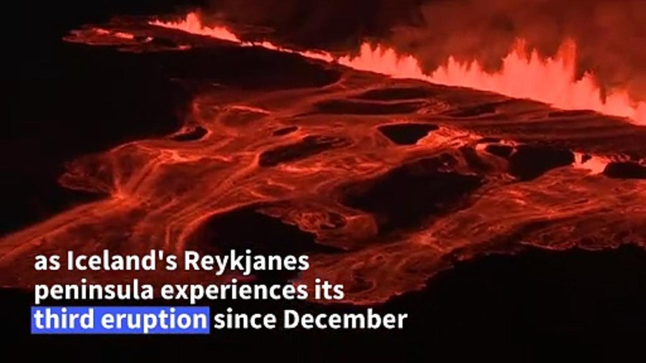 Lava spews from erupting volcano on Iceland's Reykjanes peninsula