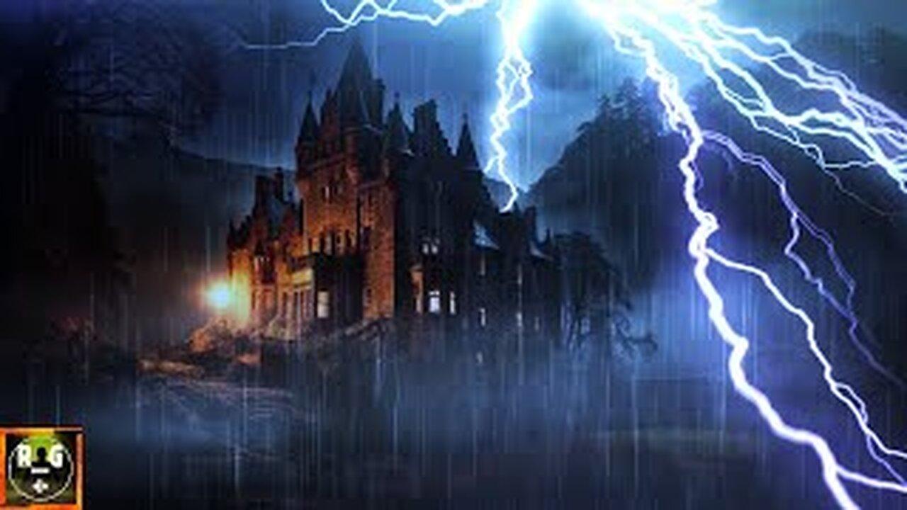 Thunder sounds Torrential rain, heavy thunder and heavy lightning in a haunted house