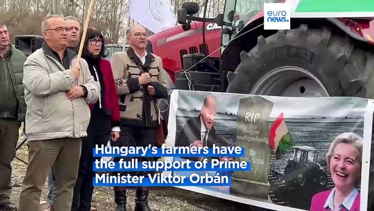 Hungarian and Polish farmers stage protest on border with Ukraine