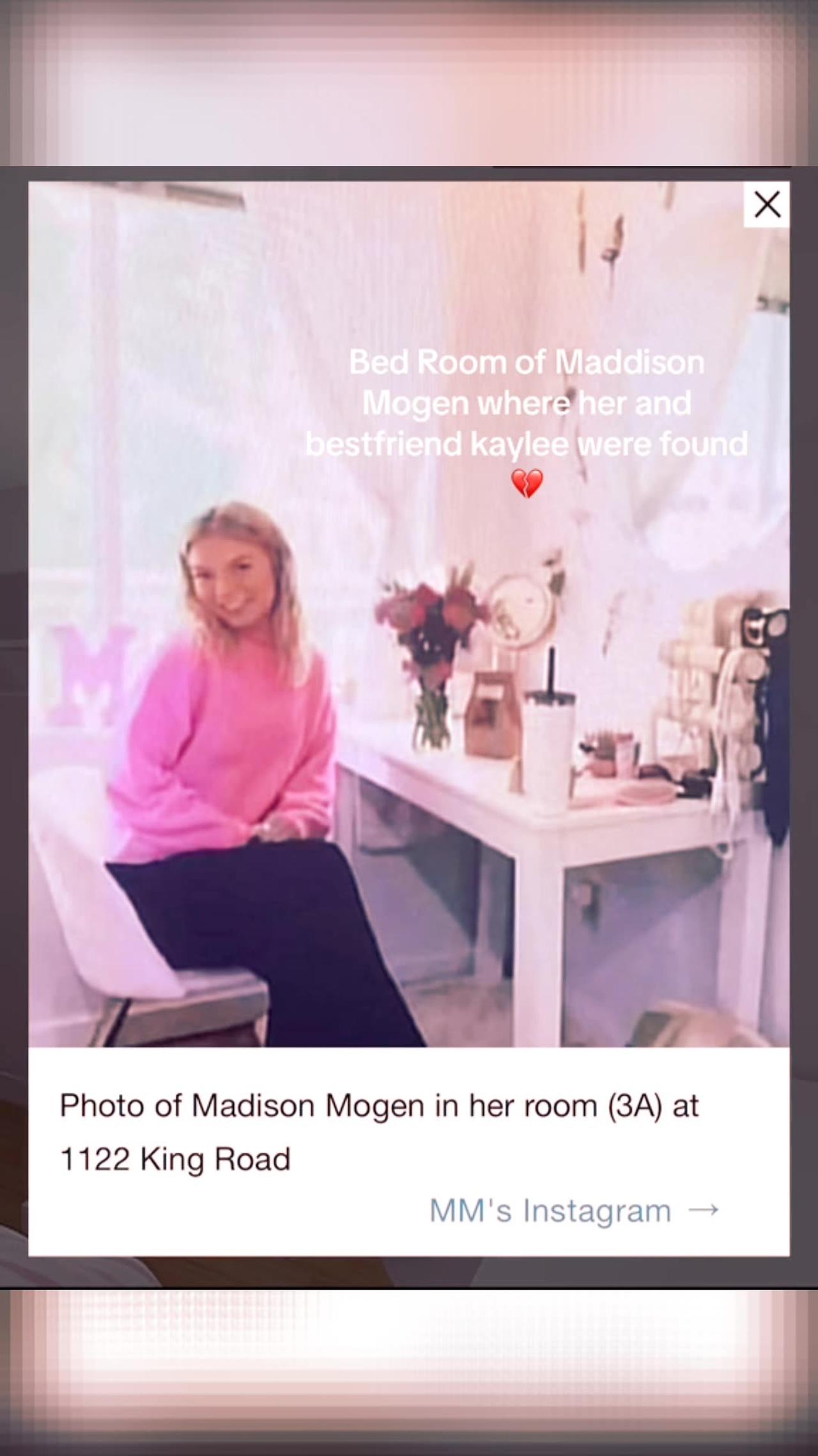 Short TikTok of Maddie's room Moscow Idaho Four true crime incident