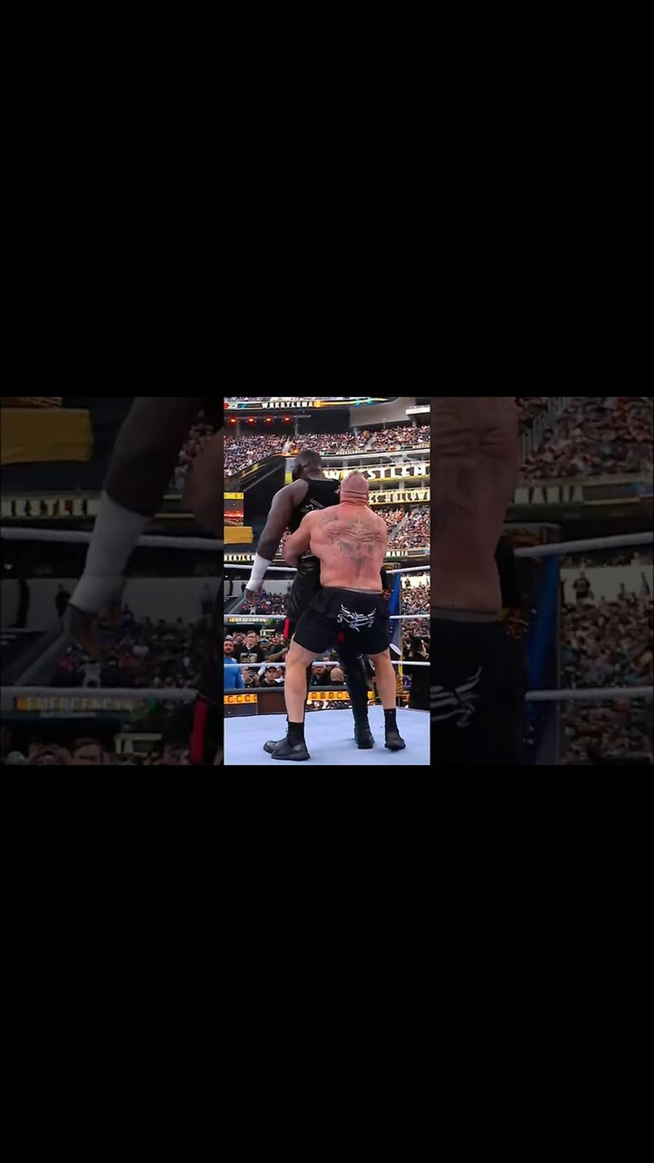 Brock Lesnar gave Omos a first class ticket to SUPLEX CITY! 🎟️🔥 #WrestleMania