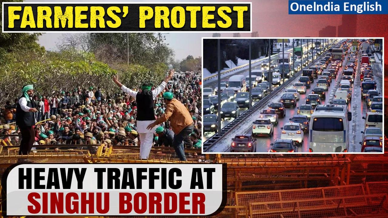 Farmers’ Delhi Chalo Protest: Heavy traffic witnessed at Singhu border ahead of the march | Oneindia