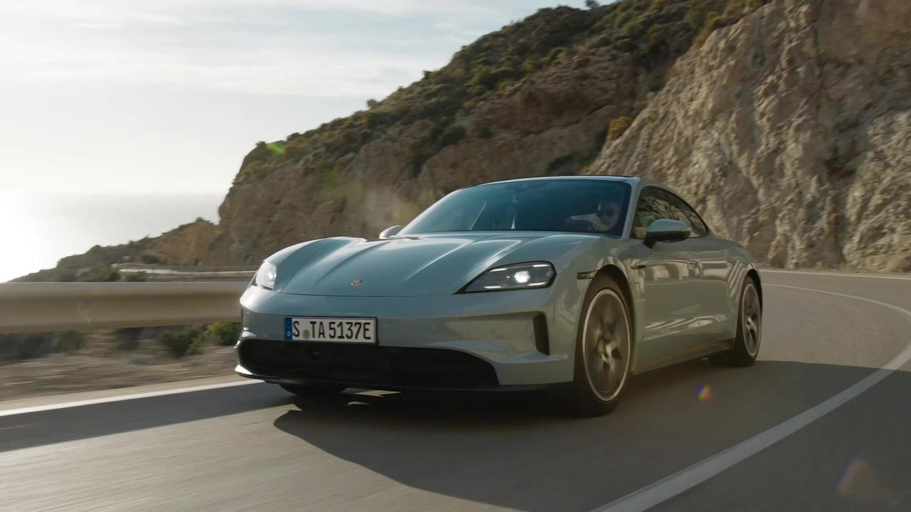 The new Porsche Taycan in Shade Green Metallic Driving Video