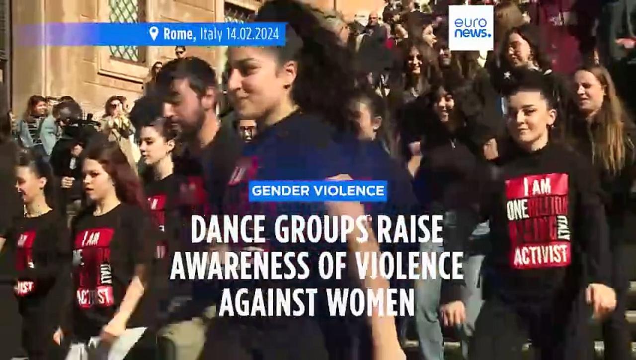 Women's rights group stages flash mob in Rome to protest gender violence
