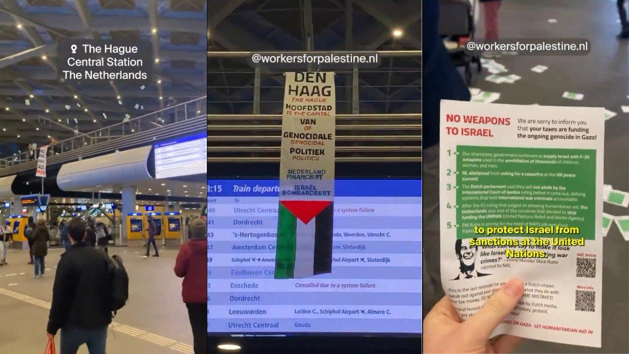 Woman takes over Netherlands Train station Loudspeaker, accuses of complicity in Gaza Genocide