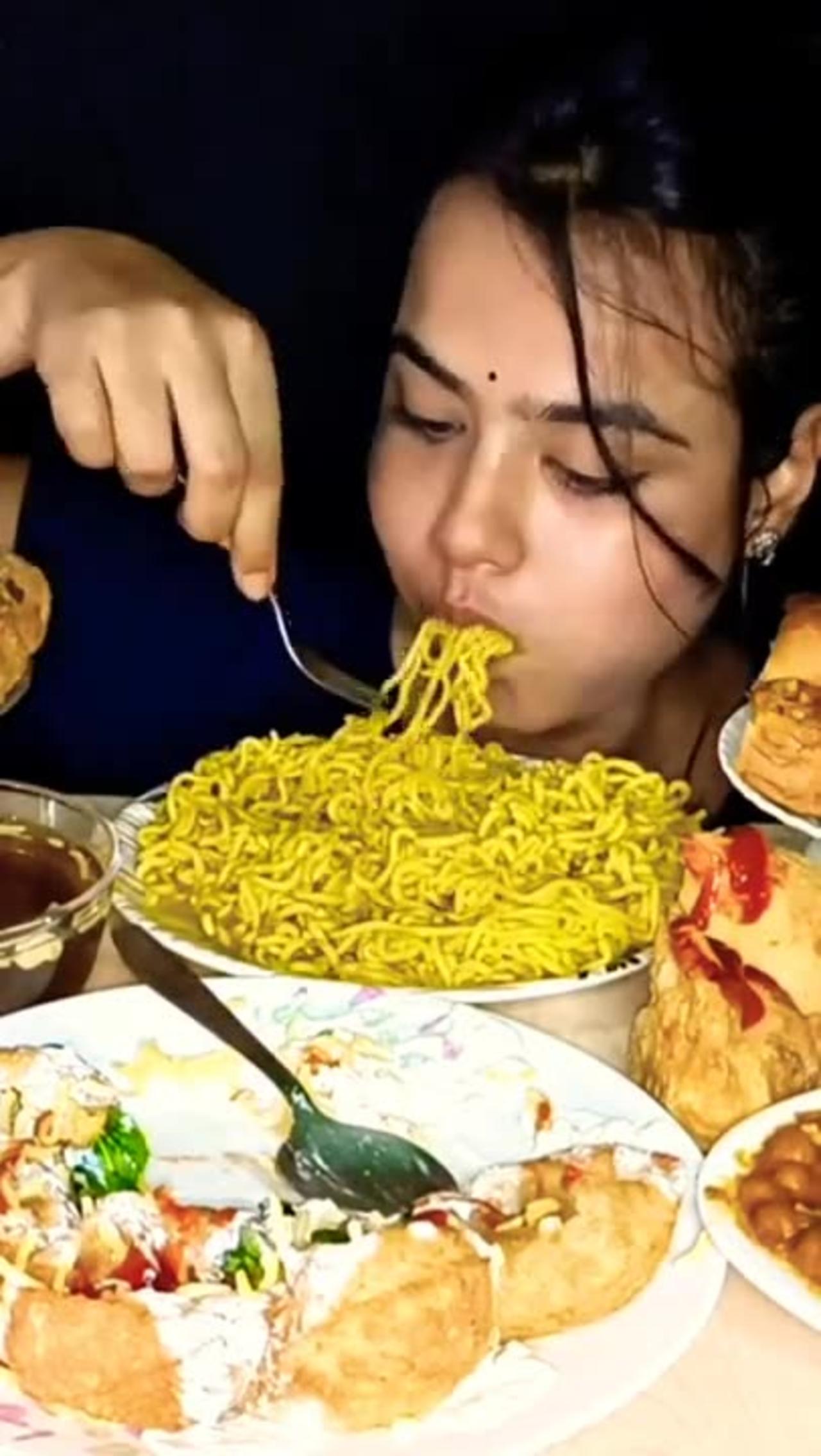 ASMR Eating Chicken tikka,Dahi puri, momo, Masala Maggi #indianfood #shorts #foodietithi #eatingshow