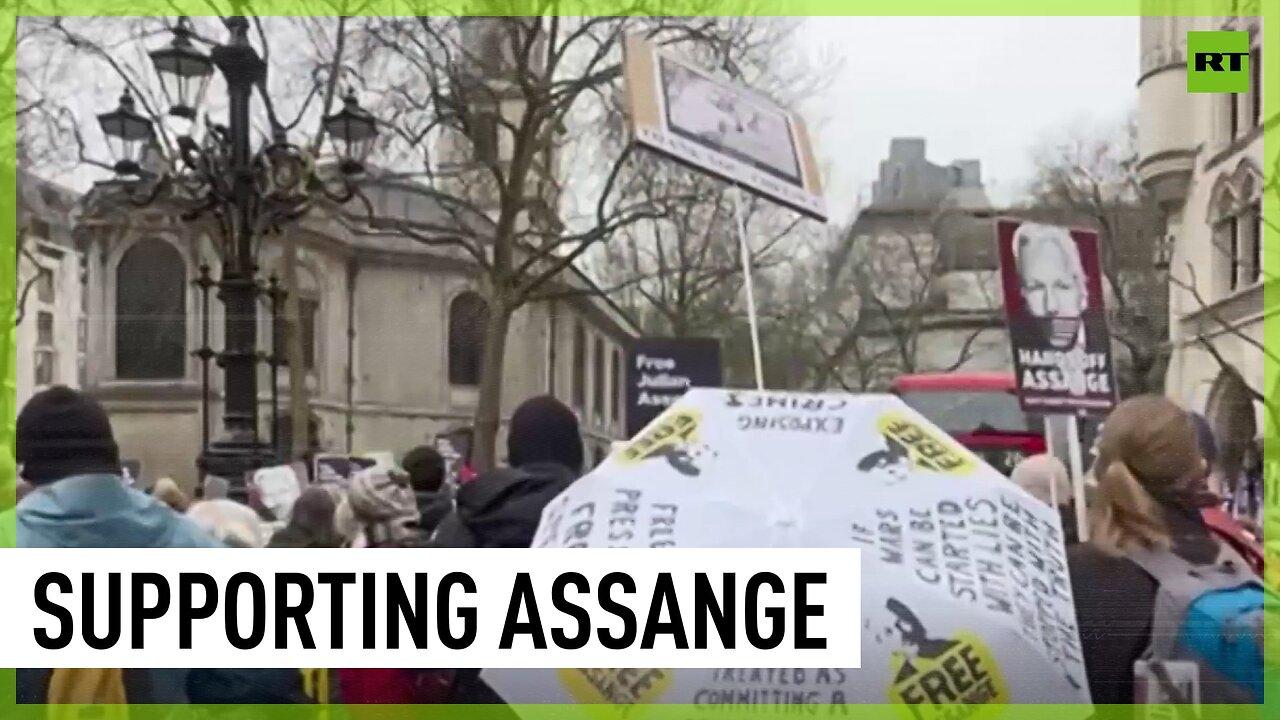 Assange supporters and family gather outside London High Court