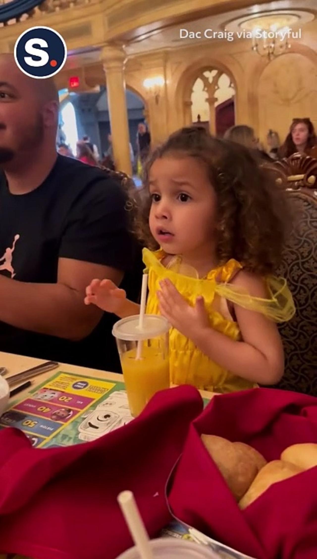 Girl Dressed as Belle Has Joyful Reaction to Beast at Disney World
