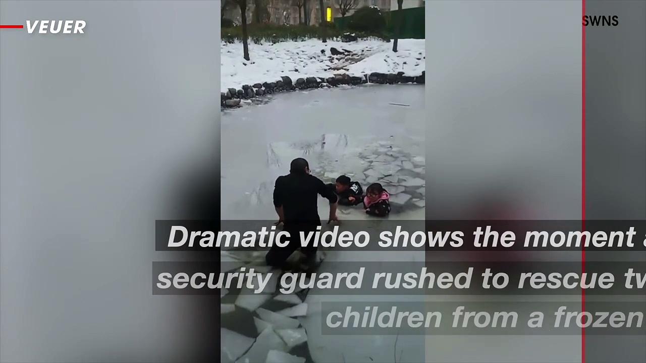 Security Guard Rescues Two Children That Fell Into Frozen Pond