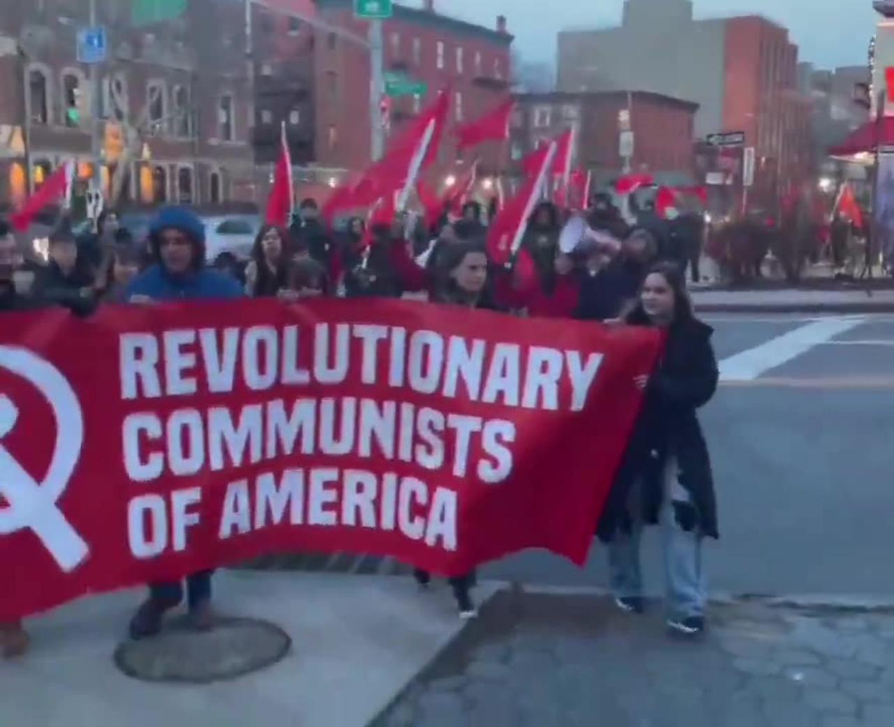 Radical leftists in America chanting for communism and the intifada.