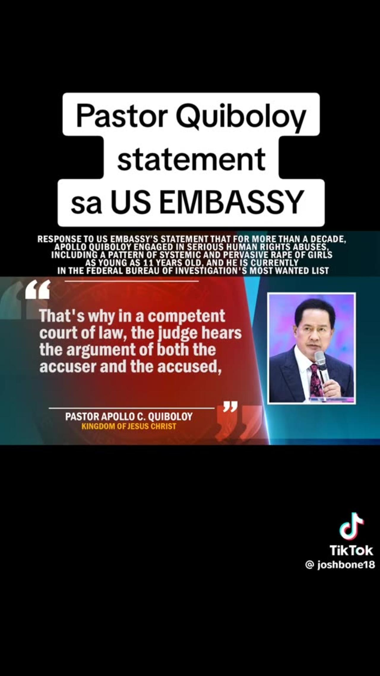 Pastor Quiboloy statement at the US Embassy