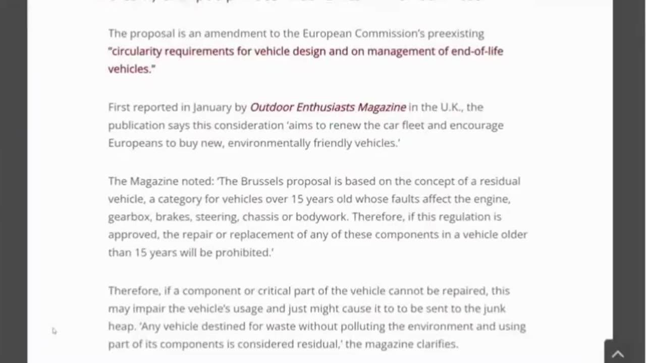 The European Union is gonna ban repairs for all vehicles over 15 years old...