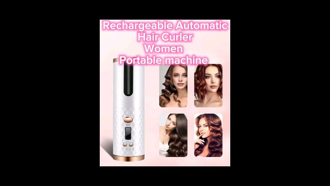 Rechargeable Automatic Hair Curler Women Portable Hair Curling Iron LCD Display Ceramic Curly Rotat