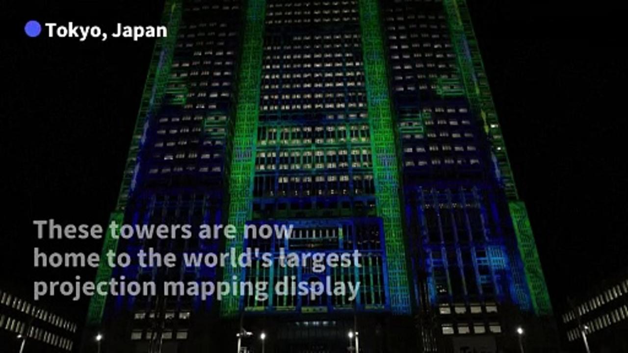 Huge projections light up Tokyo skyscraper