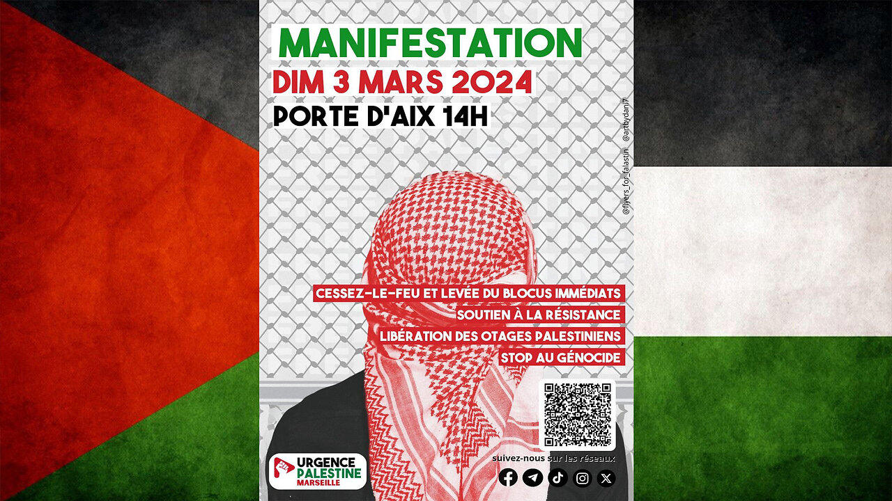 Manif pro Palestine/Gaza à Marseille - 3 mars 2024, commentée par Salim Laïbi