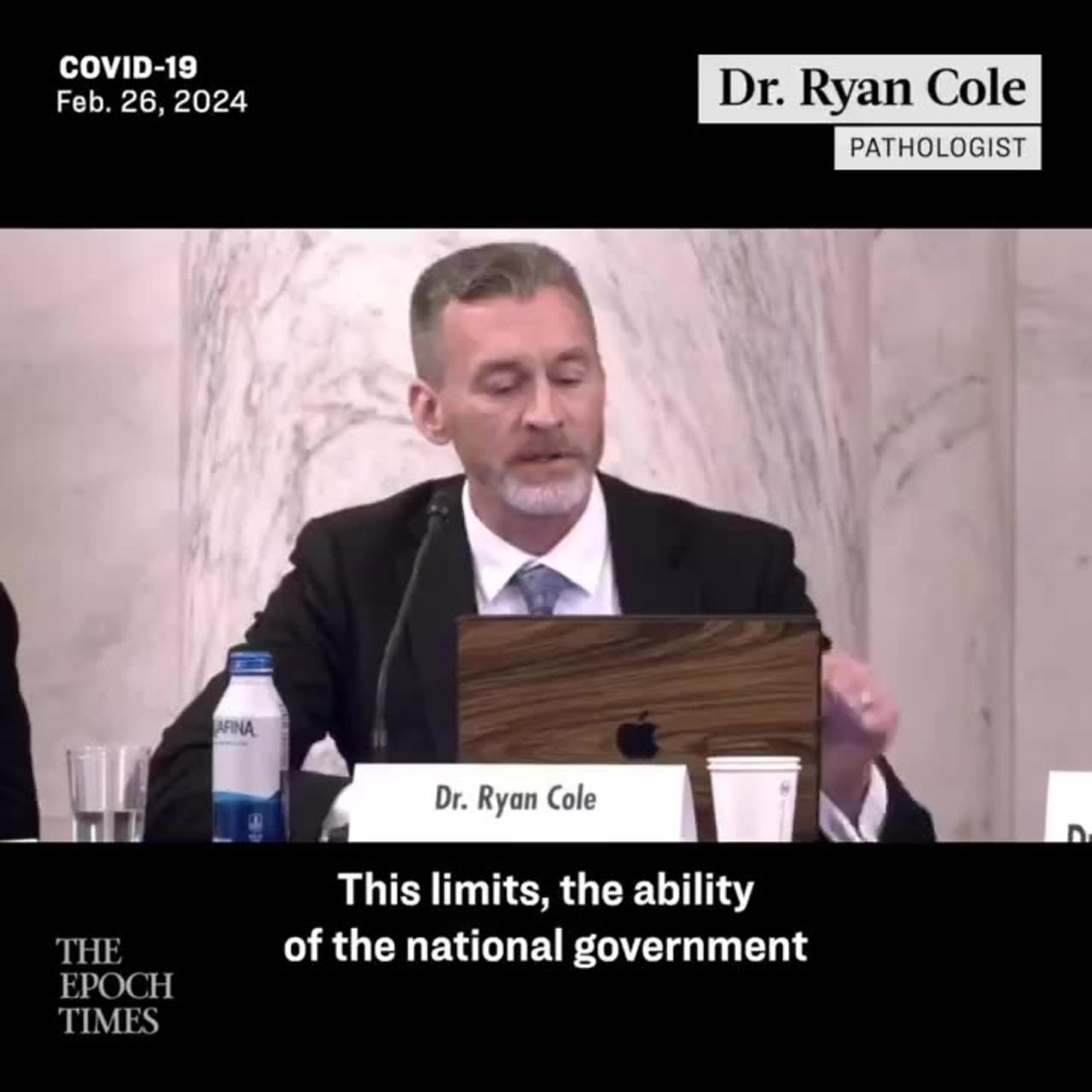 Dr. Ryan Cole speaks at the discussion titled 'Federal Health Agencies ...