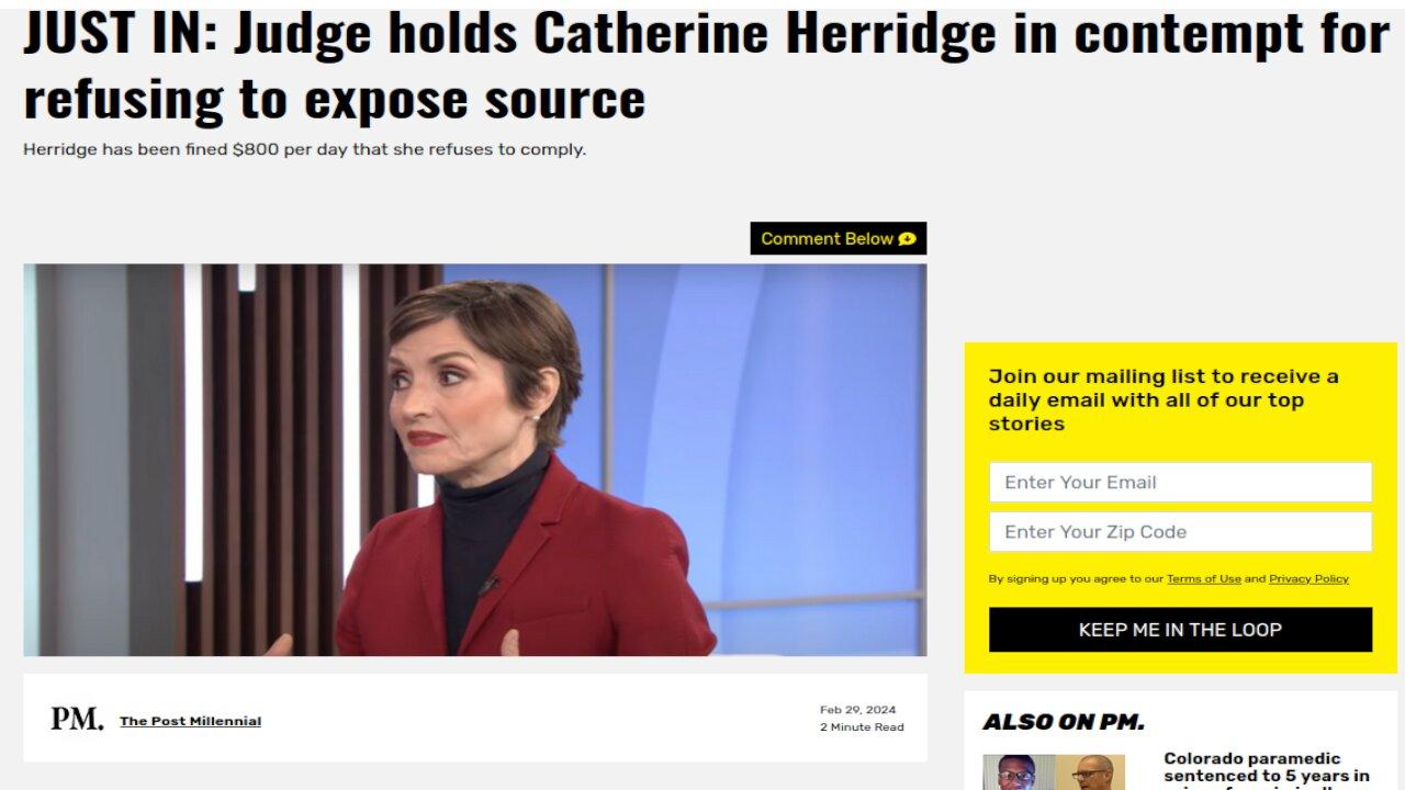 CATHERINE HERRIDGE held on Contempt for Protecting Source