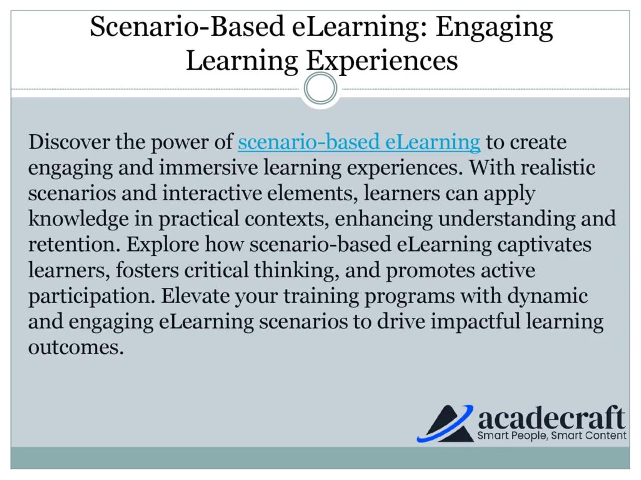 Scenario-Based eLearning: Engaging Learning Experiences